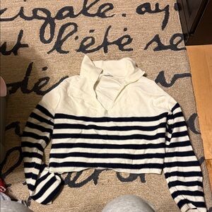 Altar'd State Cream and Black Striped Long Sleeve Top